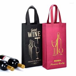Gift Wrap 50pcs Non-woven Black Clean Face Red Wine Bag Thickened Handle Bags Double-bottle General Film Colour Printing Package