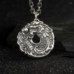 Chains 925 Silver National Style Dragon Pattern Pendant For Mens Domineering Necklace Retro Creative Exquisite Clavicle Chain Jewellery