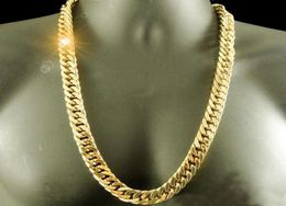 24K Real YELLOW GOLD FINISH SOLID HEAVY 11MM XL MIAMI CUBAN CURN LINK NECKLACE CHAIN Packaged Unconditional Lif1455610