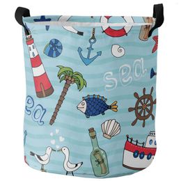 Laundry Bags Sea Lighthouse Seagull Foldable Basket Kid Toy Storage Waterproof Room Dirty Clothing Organiser