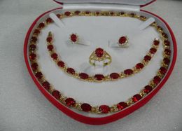 Whole cheap Mother039s Day gift true red ruby gold filled Earring Bracelet Necklace Ring6682499