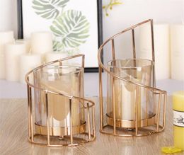 Golden Iron Holder European geometric Candlestick Romantic Crystal Candle Cup Home Table Decoration T2006246982833