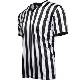 Mens Basketball Soccer Football V-Neck Referee Shirt Wrestling Boxing Professional Umpire Striped Run Short Sleeve T-shirt 240402