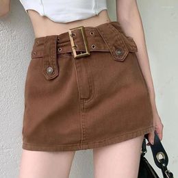 Skirts 2024 Women's Summer Skirt High-waisted Spicy Jean Girl Super Short Y2k Coffee Colour Wrap Denim Mini Sexy A Line