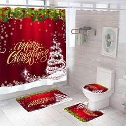 Shower Curtains Red Christmas Snowflakes Wishing Tree Curtain Sets With Rugs