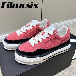 Casual Shoes 2024 Mixed Colors Kid Suede Round Toe Sport Women Thick Sole Height Increasing Lace Up Sneakers
