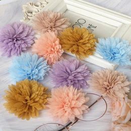 Decorative Flowers 5PCS/Lot 7.5CM Handmade Organza Chiffon Gauze Fabric Artificial Fake Hydrangea Flower Wedding Dress Hats Headband