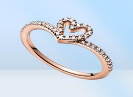 Sparkling Wishbone Heart Ring Authentic 925 Silver Women Girls Wedding Gift Jewellery For Rose gold Lover Rings with Original Box3137996