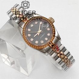 Wristwatches 26mm Women's Silver Rose Gold Classic Mechanical Watch NH05 Movement Grey Dial Sapphire Glass Elegant