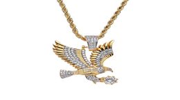 hip hop Eagle diamonds pendant necklaces for men western copper zircon luxury necklace real gold plated 3mm 60cm Stainless steel t9175464