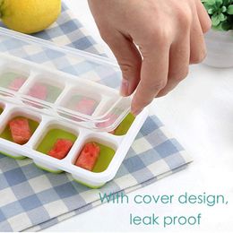 4 Pcs Ice Square Tray,Silicone 14 Grid Ice Square Mould With Lid, Stackable,For Whiskey Cocktails Fruit Baby Food Chill