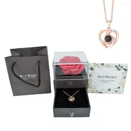 Decorative Flowers Unfade Rose Box With 100 Language I Love You Necklace Handbag And Gift Card For Girlfriend Valentiens Days