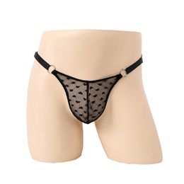 2023 Mens Leopard Thong Underwear Sexy Lace Jockstrap Pouch T-back Briefs Male Tight T Pants Bikini Pouch G-String Sleepwear