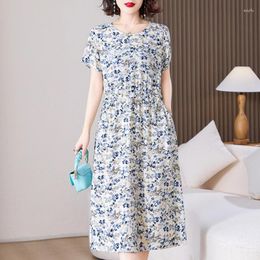 Casual Dresses Elegant Long For Women 2024 Loose Short Sleeve Vintage Dress Female Korean Clothing High Quality