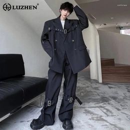 Men's Tracksuits LUZHEN Elegant Men High Quality Street Blazers Coat Straight Pants Sets Korean Original Design Autumn Stylish Casual Suit