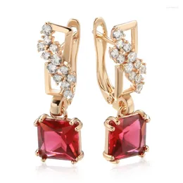 Dangle Earrings Wbmqda Luxury Fashion Square Red Zircon Drop For Women 585 Rose Gold Color Wedding Party Fine Jewelry Accessories