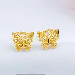 Stud Earrings Pure 999 Real 24K Yellow Gold 5G Filigree Butterfly Post Hook /1.98-2.04g