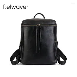 Backpack Relwaver Genuine Leather 2024 Spring Summer Box Shape Travel Vintage Preppy Style Big Student School Bag