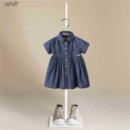 Girl's Dresses Brand New Girl Clothes Girls Denim Short Mini Dress Toddler Jean Short Sleeve Casual Party Shirt Dress for Kids G220506 C240413