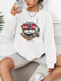 Sweatshirts Mens Hoodies Sweatshirts Cool Cat Print Casual Loose Fashion Long-Sleeved Pullover Solid Color Womens Sweatshirts 240412