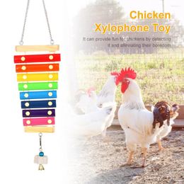 Other Bird Supplies Chicken Toy Xylophone Wooden Suspensible Hen Musical With 8 Keys Pecking Hanging Feeder For