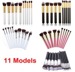 10 pcs Synthetic Kabuki Makeup Brush Set Nylon Hair Wood Handle Cosmetics Foundation Blending Blush Makeup Tool DHL 3599825