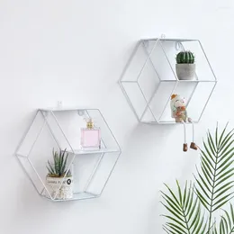 Decorative Plates Metal Hexagonal Wall Hanging Shelf Storage Rack Living Room Bedroom Decoration