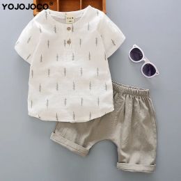 Shorts Baby boy clothes 05Y summer shortsleeved shorts suit boys and girls cotton and linen printed casual clothing baby 2piece set