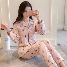 Home Clothing Cotton Cardigan Pyjama Sets For Women 2024 Autumn Winter Long Sleeve Cartoon Print Pyjama Loungewear Homewear