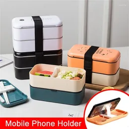 Dinnerware 1000ml Bento Boxes With Strap Double Layer Cases Built-in Tableware Japanese Style Leak-proof Lunch Containers