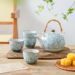 Teaware Sets High-temperature Hand-painted Geometric Ceramic Teapot Teacup Household Large-capacity Tea Cold Kettle (4 Cups 1 Teapot)