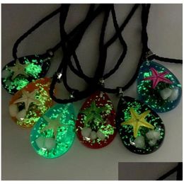 Jewellery Natural Starfish Shell Amber Pendant Necklace Glow In The Dark Long Chain Hawaii Travel Beach Gift Resin Zz Drop Delivery Baby Otdwy