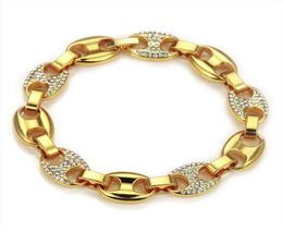 11mm Coffee Beans Link Chain Hip hop GoldSilver Link Fashion Rhinestone Punk Bracelet Charms Men Women Jewellery Gift 21cm3679190