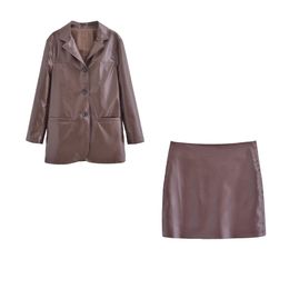 2024ZAR * Spring/Summer Hot Selling New Women's Wear Old Money Style Leather Coat, Suit Coat, Mini Skirt
