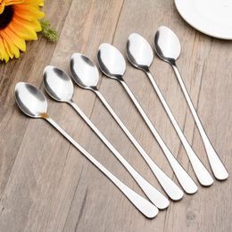 Coffee Scoops 6pcs/set Long Handled Stainless Steel Spoon Ice Cream Dessert Tea For Picnic Kitchen Accessories