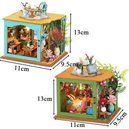 DIY Mini Casa Wooden Miniature Building Kits Doll Houses with Furniture Light Flower Bedroom Kitchen Dollhouse for Adults Gifts