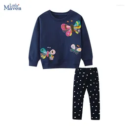 Clothing Sets Little Maven 2024 Kids Clothes Sleep Wear Cotton For Girls Buttery Appliques Boutique Suits
