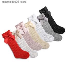 Kids Socks Baby knee high socks for children girls boys bow long soft cotton mesh breathable hollow 0-3 years old Q240414