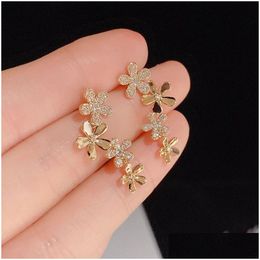 Dangle Chandelier New Fashion Trend Unique Design Elegant Exquisite Light Luxury Zircon Flower Petal 14K Yellow Gold Earrings Female J Dh2Gc