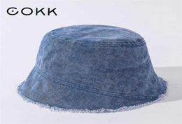 Washed Denim Cloth Bucket Hat Women Vintage Casual Tassel Brim Fisherman Cap Sunshade Sun Female Bob 2110136291256