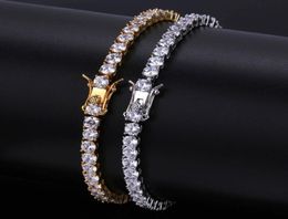 Mens Iced Out Tennis Chain Gold Silver Bracelet Fashion Hip Hop Bracelets Jewellery 345mm 78inch9653783