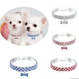 Dog Collars Leashes Accessories Jewellery Necklace Collar Pet Puppy Bling Rhinestone Diamond Cat Mascotas Supplies Drop Delivery Home Ga Dhxse