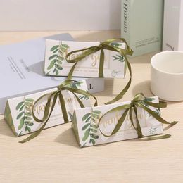 Gift Wrap 10/20Pcs Green Leaf Triangle Candy Box Wedding Biscuit Favor Packaging With Ribbon Engagement Birthday