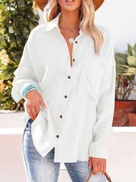 Women's Blouses Shirts Spring Pleated Cotton 100% Blouse Women 2023 Elegant Basic Candy Colours Shirt Womens Grn Button Up Long Slve Tops Blusas 1 T240415