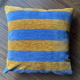 Pillow French Holiday Room Blue Yellow Stripe Cover Decorative Case Soft Chenille Square Sofa Bedding Coussin