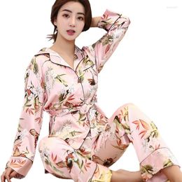 Home Clothing Sexy Women Long Sleeve Kimono Bath Gown Ladies 2PCS Robe Pants Sleep Suit Print Floral Sleepwear Set Casual Silky Pajamas