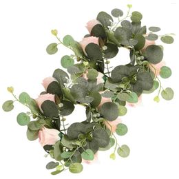 Candle Holders Artificial Garland Front Door Welcome Wreath Tea Light Ring Fake Flower Leaf Rings Spring