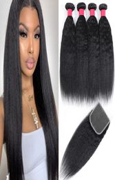 Cheap Brazilian Virgin Hair Yaki Straight Bundles With 4x4 Lace Closure Hair Extensions Weave Human Hair Bundles Wefts With Lace C5803111