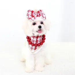 Dog Apparel Plaid Bow Christmas Pet Drool Towel Hair Clip Set Cat Puppy Triangle Bib Maltese Bichon Teddy Accessories