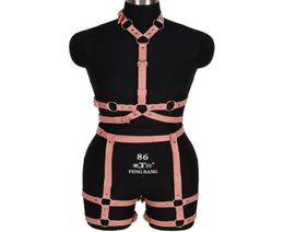 Belts Goth Pink Leather Harness Ring Bondage Waist Dance Rave Full Body Garter Belt Sexy Cage Bra Lingerie Suspender Shapewear1887821